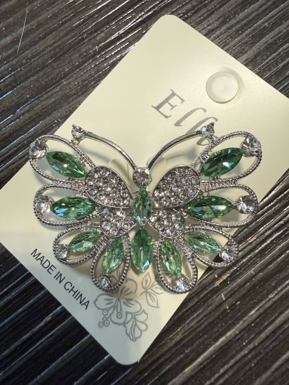 Ellas Green Crystal Butterfly Brooch - Women Jewelry